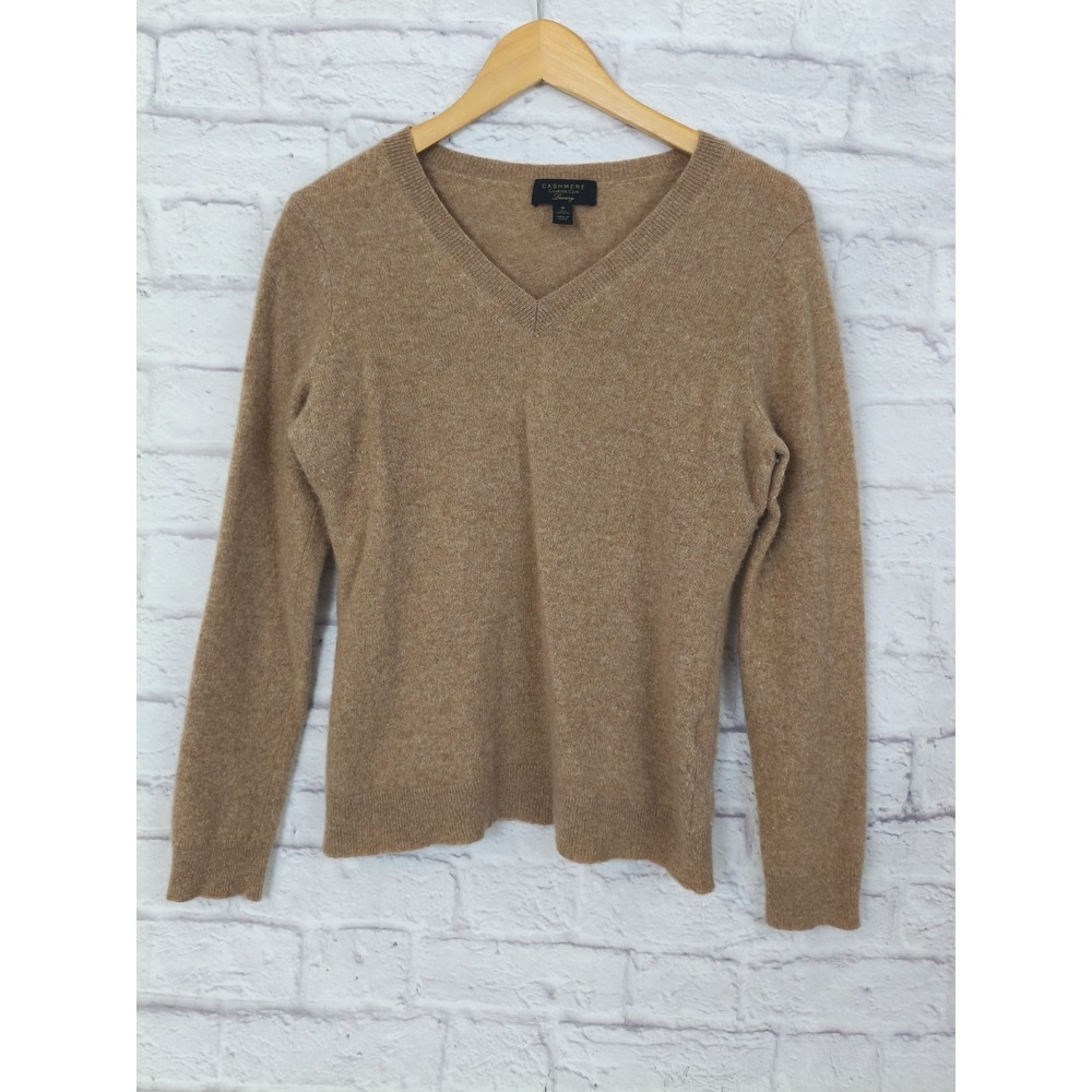 Charter Club Luxury Cashmere V-Neck Sweater Tan Brown Medium